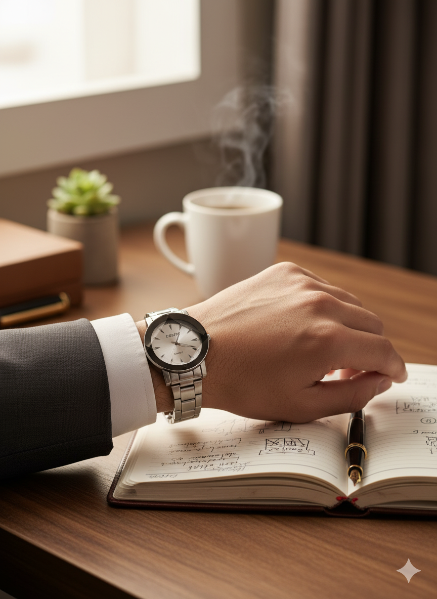 Positif Silver Men's Quartz Watch | Minimalist Stainless Steel Design