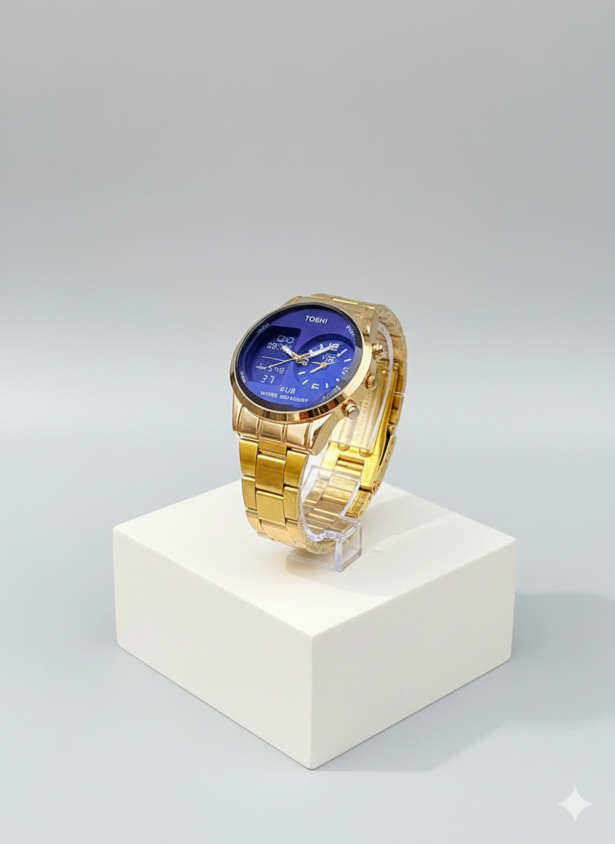 TOSHI Dual Display Gold Watch