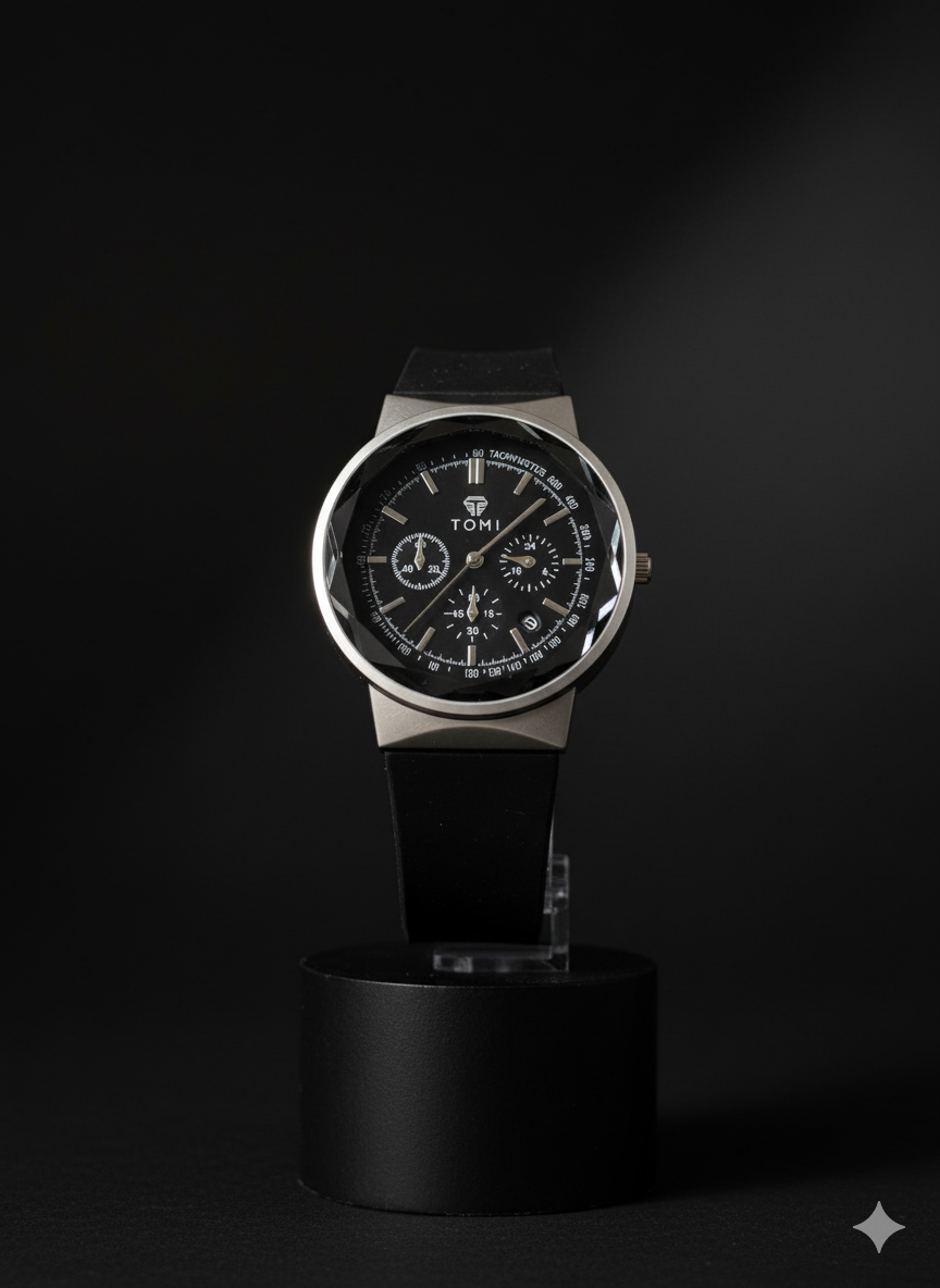 TOMI Luxury Black Dial Wristwatch for Men  Stylish Analog Watch with Silicone Strap