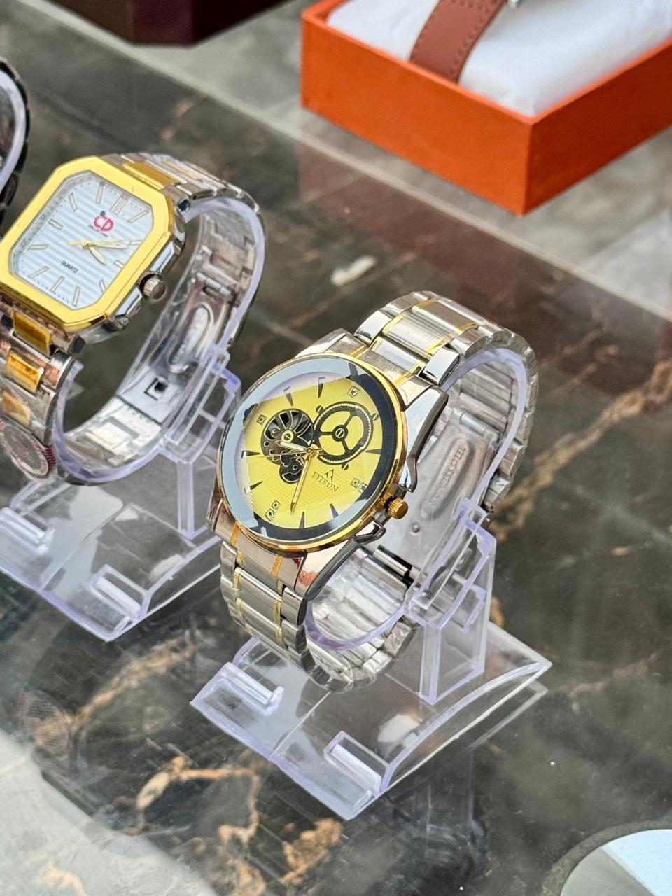 Fitron Golden Dial Men's Watch | Luxury Two-Tone Steel Strap Watch for Men 2025