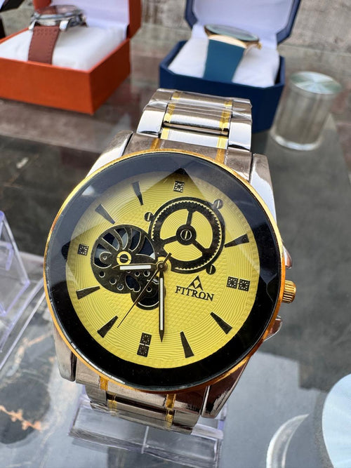 Fitron Golden Dial Men's Watch | Luxury Two-Tone Steel Strap Watch for Men 2025