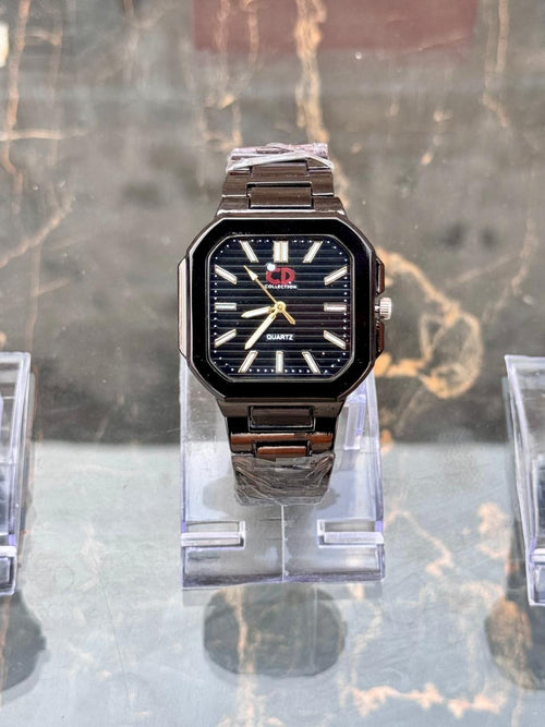 CD Collection Men's Black Square Dial Watch | Premium Quartz Wristwatch for Men 2025